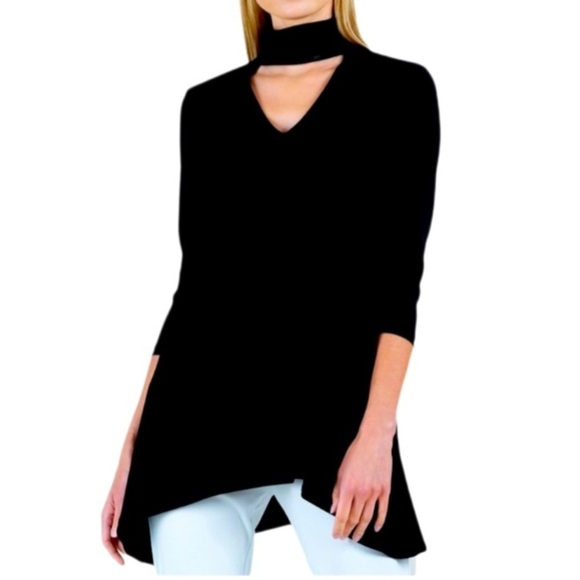 Clara Sun Woo Tops - NWT Clara SunWoo Choker Style Asymmetrical Hem Black Women’s Top XL